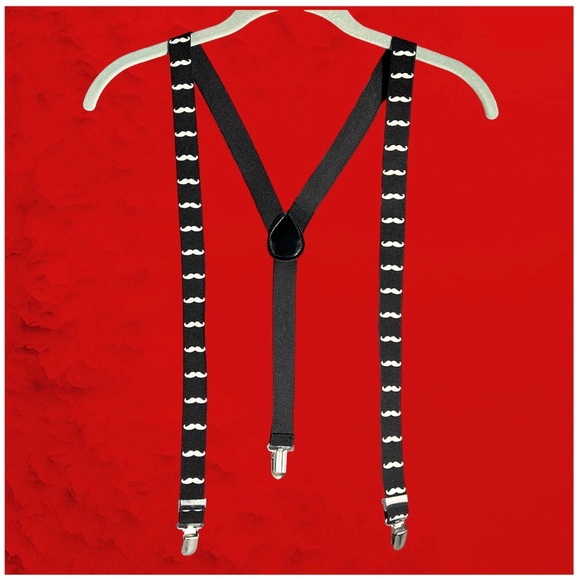 “I Moustache You” Suspenders “Y” Style Swag 1” Wide Clip-On Fun Unisex Stretch - Picture 7 of 14